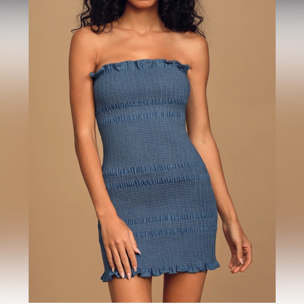 Capulet Denim Smocked Ruffled Bodycon Dress “Linnea”